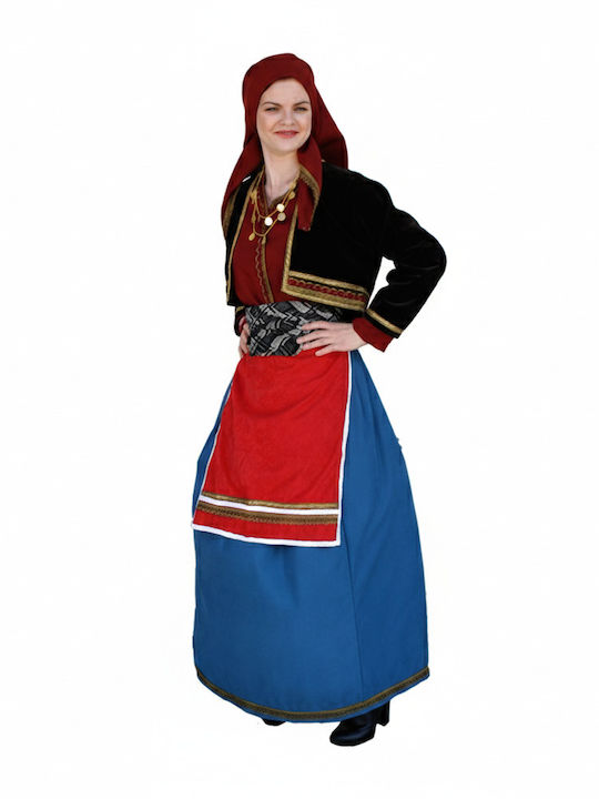 Traditional Costume Macedonian woman with Scarf with 3 Rows Necklace