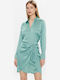 Mini Evening Shirt Dress Satin Wrap Turquoise