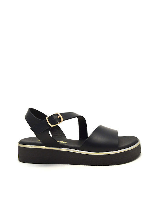 Ragazza Leather Women's Flat Sandals With a strap In Black Colour