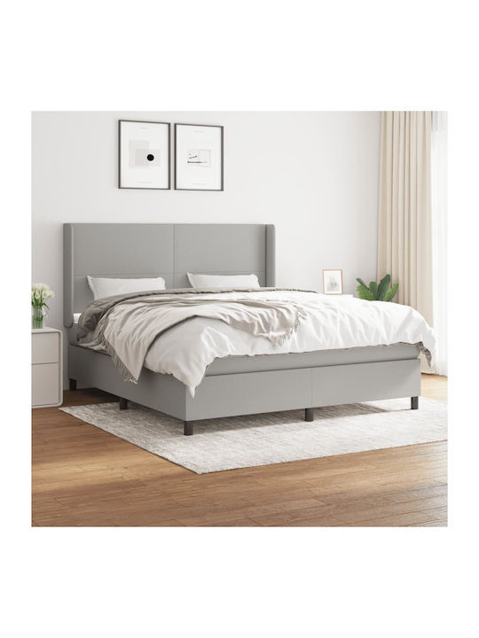 Bed Queen Upholstered with Fabric Green with Sl...