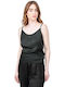 Women's Summer Crop Top Satin with Straps Black