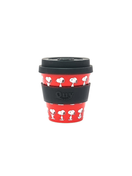 QuyCup Snoopy Κούπα Πλαστική με Καπάκι Κόκκινη 230ml