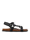 Leder Flache Sandalen für Damen Schwarz