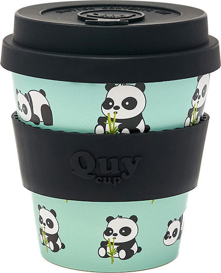 QuyCup Panda Becher Kunststoff mit Deckel Grün 230ml