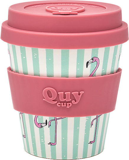 QuyCup Flamingo Cană Plastic cu Capac Multicoloră 250ml