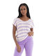 Only Women's T-shirt with V Neckline Striped Purple