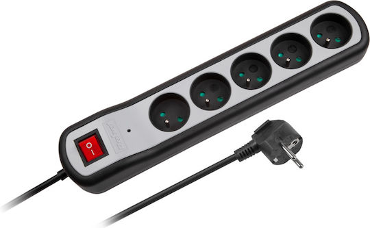 Rebel Πολύπριζο 5 Θέσεων με USB-A, Διακόπτη και Καλώδιο 5m Γαλλίας (Type E)