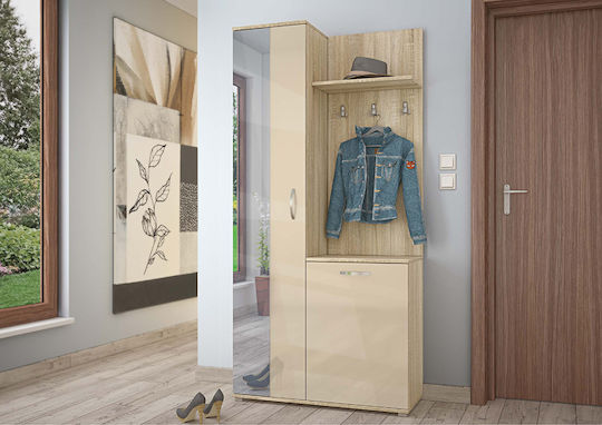 Nexo Eingangsmöbel mit Spiegel / Garderobe / Schuhschrank & Schrank Sonoma / Cream 89x35x187cm 1219921964