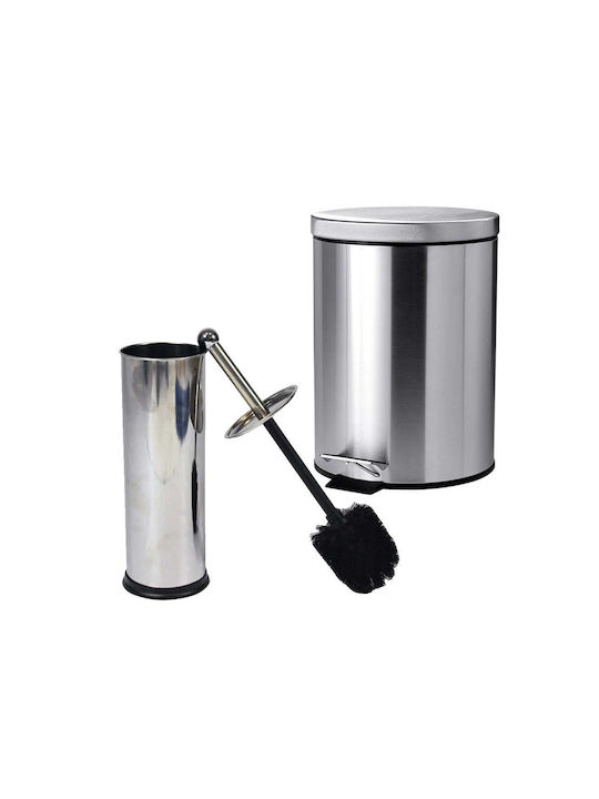 Sidirela Metallisch Set aus Toilettenbürste und Mülleimer für das Badezimmer 5Es Silber