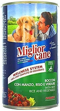 Morando Migliorcane Hrană Umedă pentru Câini în Conservă cu Legume, Vițel și Orez 1250gr