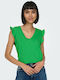 Only Women's Summer Blouse Sleeveless with V Neckline Subtle Green