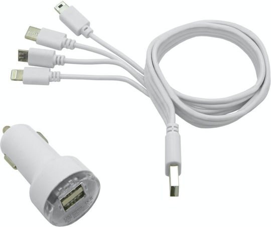 Compass Car Charger 2.1A with one Port: 1xUSB with Cable Micro-USB White Color