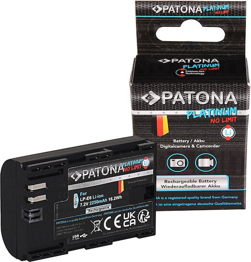 Patona Μπαταρία Φωτογραφικής Μηχανής Lpe6 Eos 60d 70d 5d 6d 7d Mark Iii Platinum LP-E6 Ιόντων-Λιθίου (Li-ion) 2250mAh Συμβατή με Canon