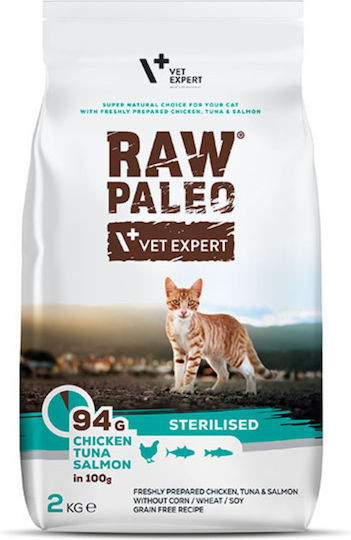 VetExpert Raw Paleo Trockenfutter ohne Getreide für junge sterilisierte Katzen mit Huhn / Lachs / Ton 2kg