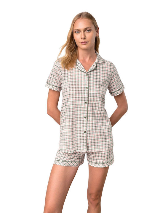 Vamp Sommer Damen Pyjama-Set Baumwolle Green Khaki