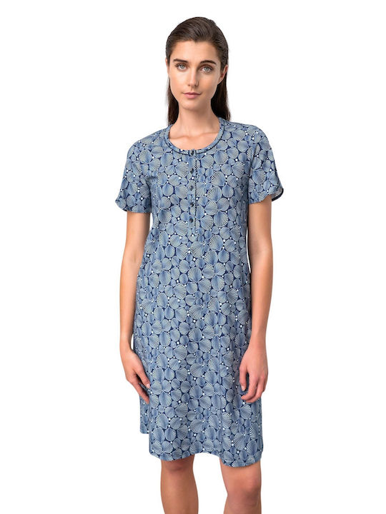 Vamp Women's Summer Cotton Nightgown Blue Marine