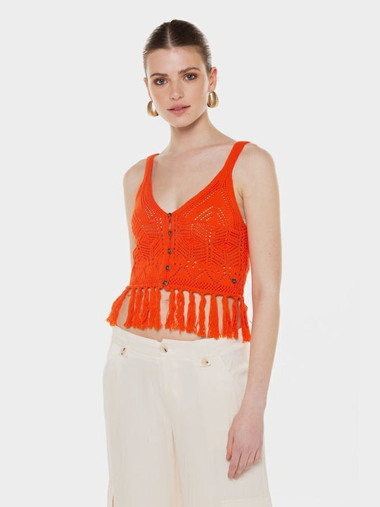 Desigual Loro Women's Summer Crop Top Sleeveless Orange