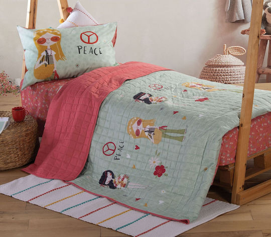 Nef-Nef Homeware Детско Одеяло Единично Love & Peace Зелено 180x220см