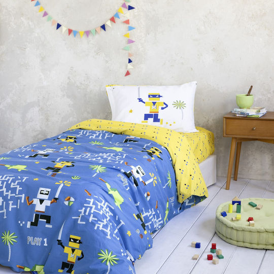 Nima Seturi de cearșafuri Single Bumbac Atari Blue/Yellow 170x255cm 3buc