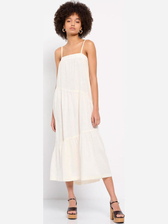 Summer Midi Dress with Ruffle White