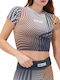 Jolia Γυναικείο Καλοκαιρινό Crop Top Βαμβακερό Κοντομάνικο Πουά Μπλε