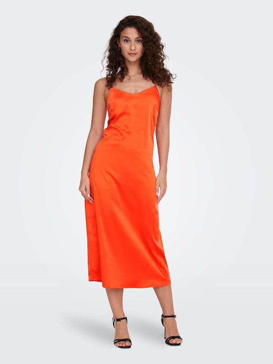 Summer Midi Evening Dress Slip Dress Satin Orange