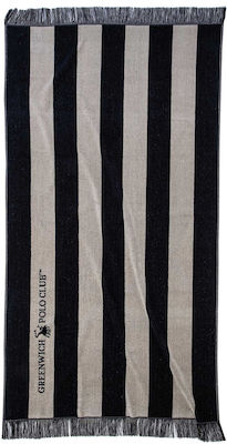 Greenwich Polo Club 3727 Beach Towel Cotton Black with Fringes 170x90cm.