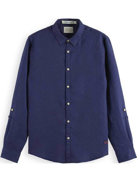 Scotch & Soda Μακρυμάνικo Λινό Πουκάμισο Μπλε