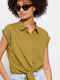 Funky Buddha Women's Monochrome Sleeveless Shirt Olive Oil