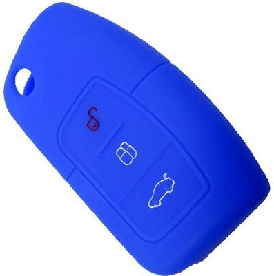 Silicone Car Key Cover Case with 3 Buttons for Ford Blue