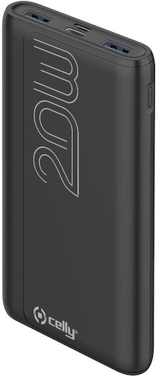 Celly Power Bank 10000mAh 20W с 2 USB-A порта и USB-C порт Power Delivery Черен
