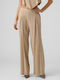 Vero Moda Women's High-waisted Fabric Trousers in Wide Line Beige