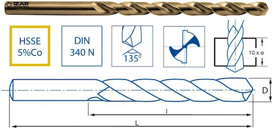 Izar Drill Cobaltium with Cylindrical Shank for Metal 7x156mm