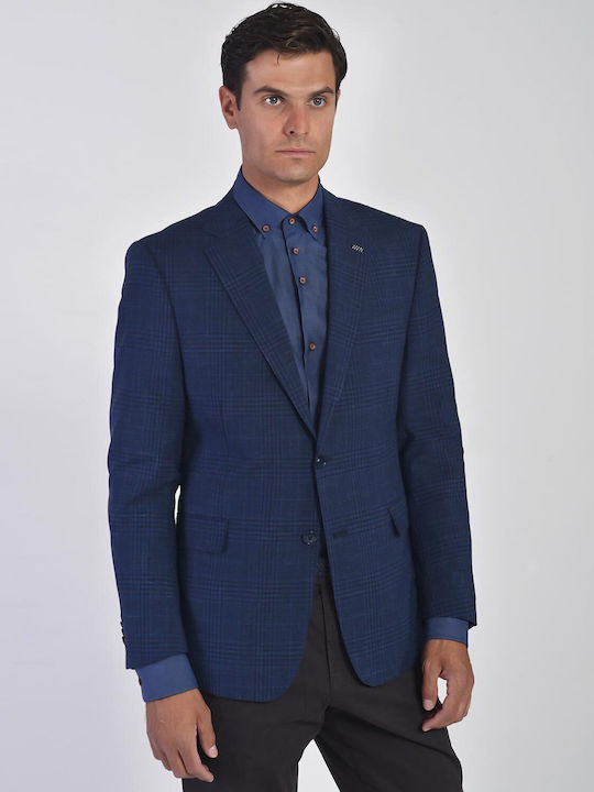 Semi-Canvas modern fit Kaiserhoff Suit Jacket Blue Checkered WOOL/LINEN CHECK ALL DAY, BUSINESS