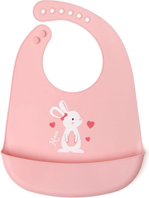 Kiokids Lovely Bunny Waterproof Silicone Baby Bib with Button with Pocket for 4 m+