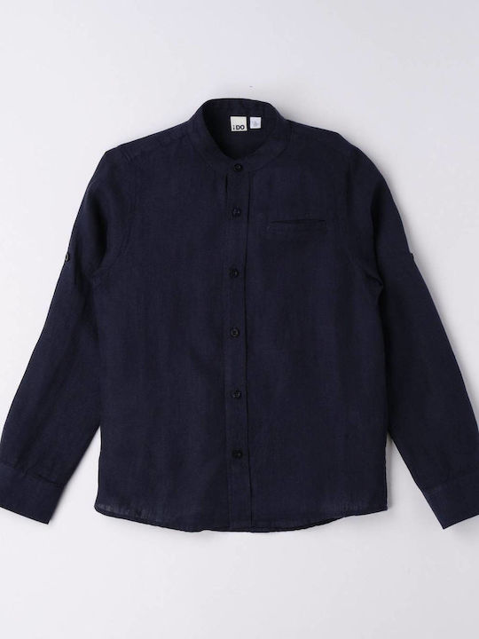 Kids One Color Shirt Long Sleeve Linen Blue