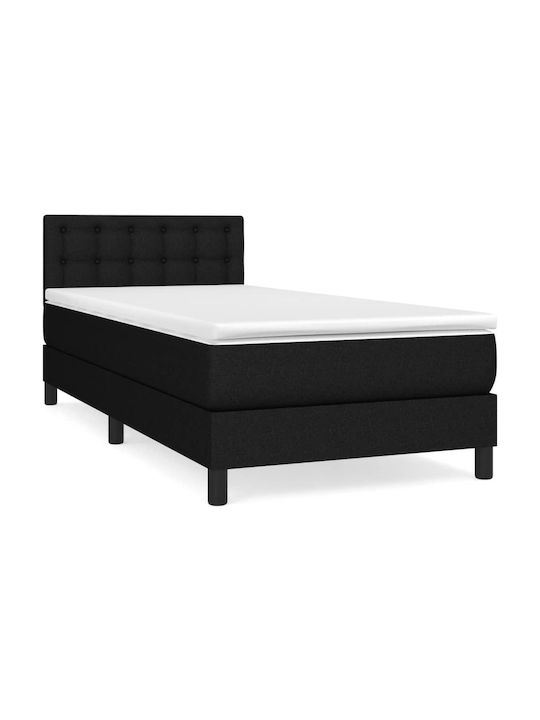Κρεβάτι Μονό Επενδυμένο με Ύφασμα Μαύρο με Στρώμα & Τάβλες για Στρώμα 90x190cm