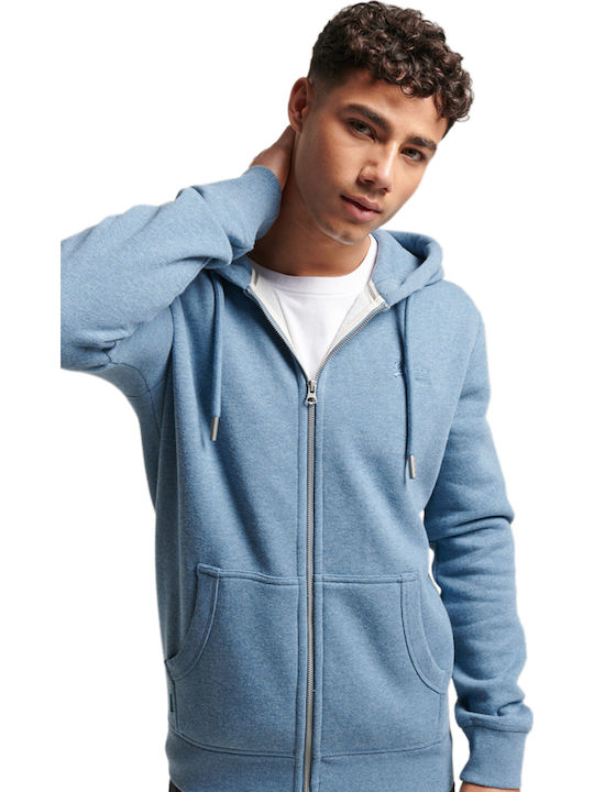 Superdry Ζακέτα με Κουκούλα Γαλάζια