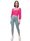 Only Women's Summer Crop Top Linen with 3/4 Sleeve Pink