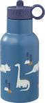 Fresk Dino Kinder Trinkflasche Thermos Rostfreier Stahl mit Strohhalm Blau 350ml