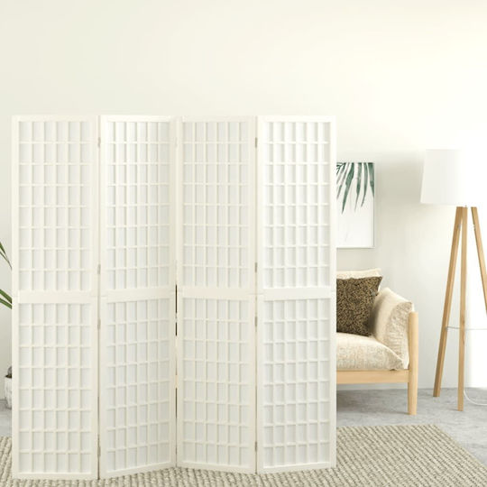vidaXL Japanischer Stil Dekorativer Raumteiler Hölzernes mit 4 Paneelen White 160x170cm