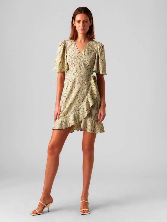 Vero Moda Καλοκαιρινό Mini Φόρεμα Κρουαζέ με Βολάν Ecru