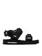 Leather Women's Flat Sandals with Strap in Black Color