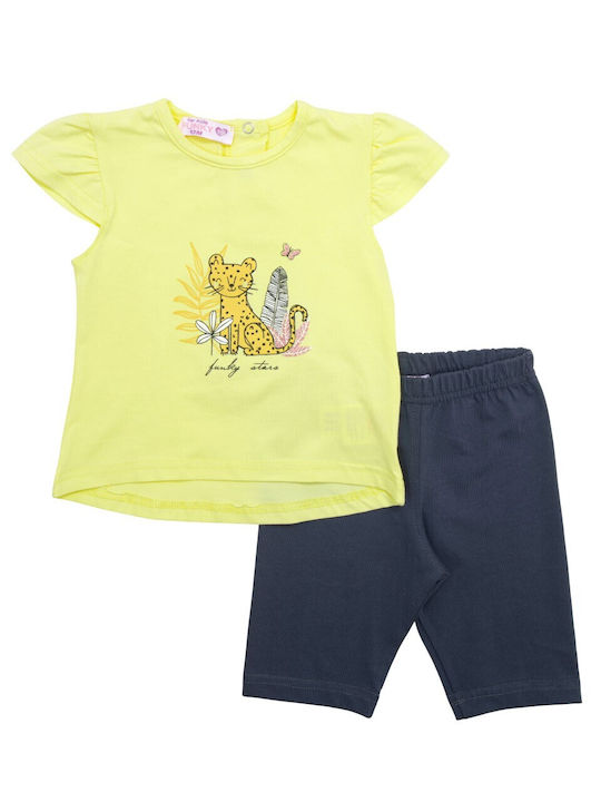 Funky Kids Set with Leggings Summer 2pcs Yellow Tiger