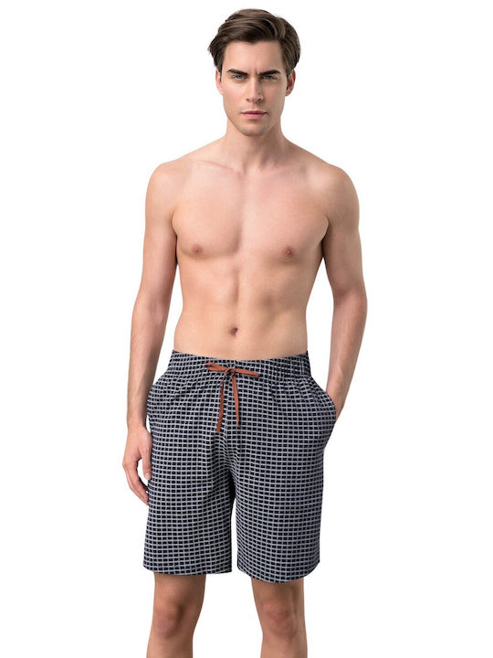 Vamp Men's Winter Cotton Checked Pajama Bermuda Navy Blue