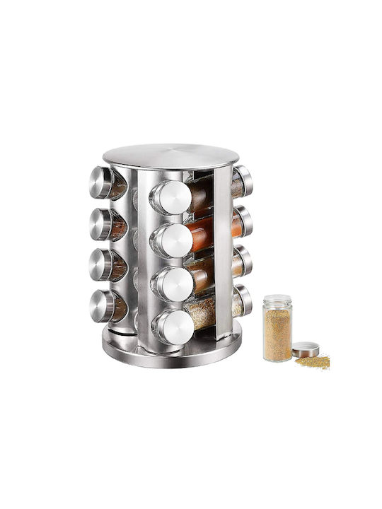 Inox Tabletop Rotating Spice Rack Silver 16pcs