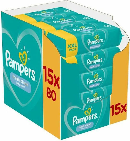 Pampers Fresh Clean Baby-Feuchttücher ohne Alkohol & Parabene 15x80 Stück