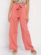 Funky Buddha Women's High-waisted Fabric Trousers in Wide Line Pink