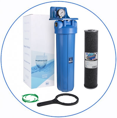 Aqua Filter Central Supply Water Filter System BBCBLS20 with Manometer , 1'' Inlet/Outlet, with 20" Big-Blue Replacement Filter Aqua Filter FCCBL-S Carbon