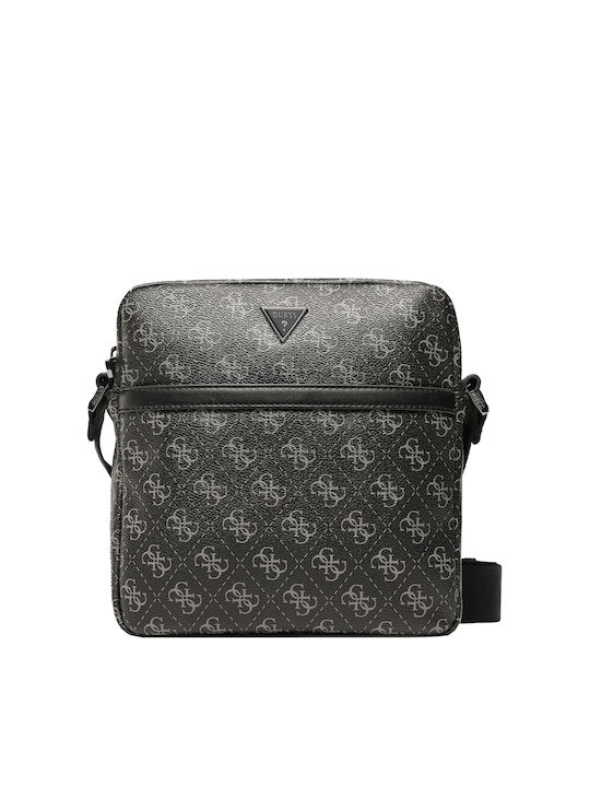 Guess Artificial Leather Shoulder / Crossbody Bag with Zipper & Adjustable Strap Dark Black 22x5x23.5cm